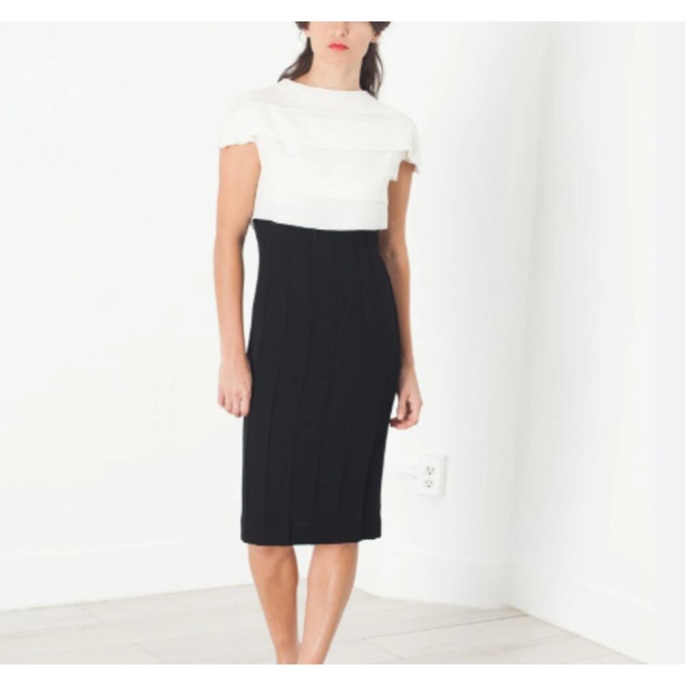 Amelia Toro Layered Contrast Dress Wool Silk Raw Edges Sz 8 FLAWS